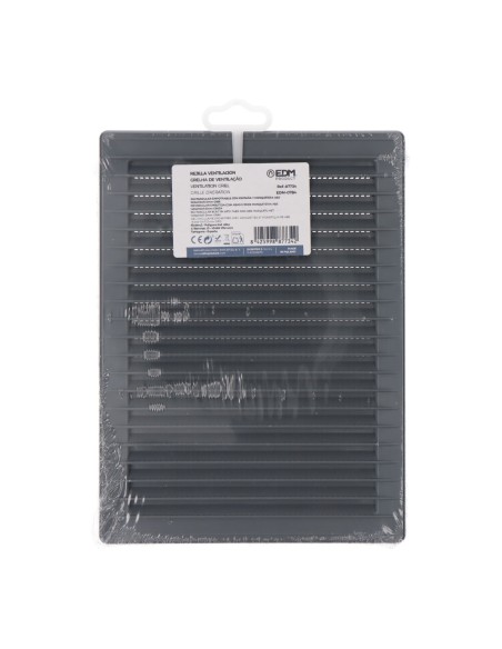 Rejilla ventilacíón rectangular empotrable con mosquitera abs 135x205mm gris