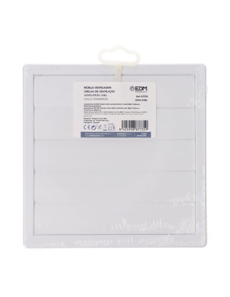 Rejilla ventilación cuadrada empotrable con lamas móviles 170x170mm enclavamiento ø100mm abs blanca
