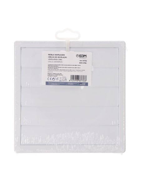 Rejilla ventilación cuadrada empotrable con lamas móviles 170x170mm enclavamiento ø120mm abs blanca