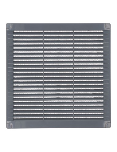 Rejilla ventilación cuadrada con tapones y mosquitera 250x250x7mm abs gris