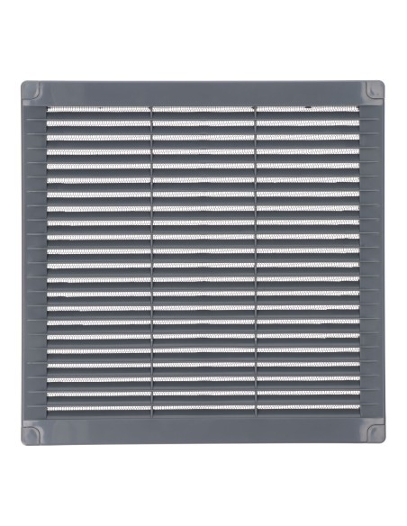Rejilla ventilación cuadrada con tapones y mosquitera 250x250x7mm abs gris