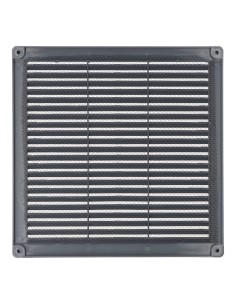 Rejilla ventilación cuadrada con tapones y mosquitera 250x250x7mm abs gris 2