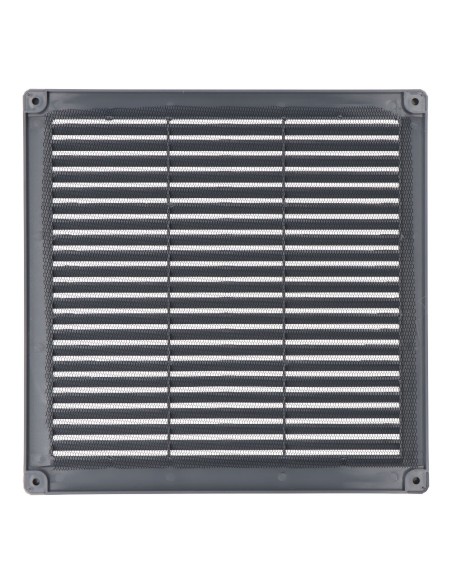 Rejilla ventilación cuadrada con tapones y mosquitera 250x250x7mm abs gris