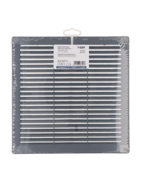 Rejilla ventilación cuadrada con tapones y mosquitera 250x250x7mm abs gris