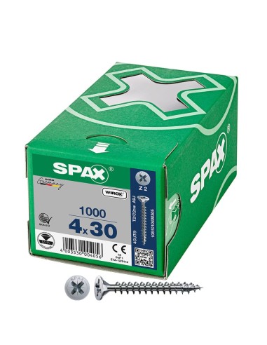 Caja 1000 unid. tornillo universal cabeza plana wirox 4x30mm z2