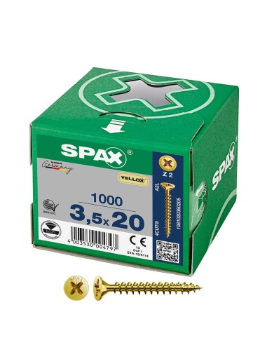Caja 1000 unid. tornillo universal cabeza plana yellox 3,5x20mm z2
