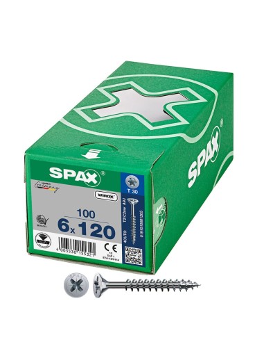 Caja 100 unid. tornillo universal cabeza plana wirox 6x120mm t30