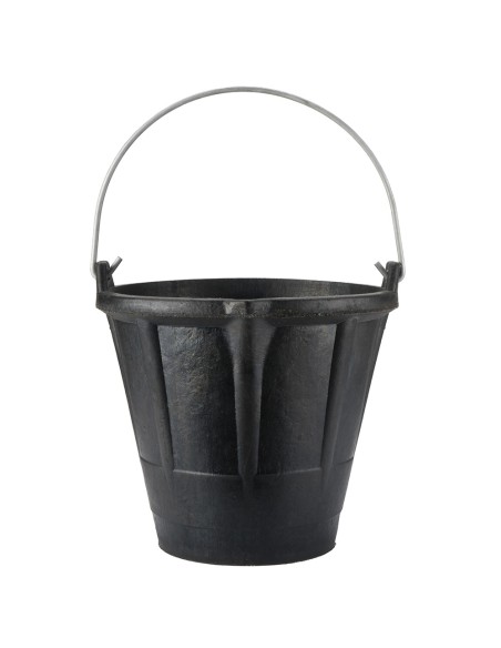 Cubo industrial 12 l de caucho resistente negro, con asa metálica.