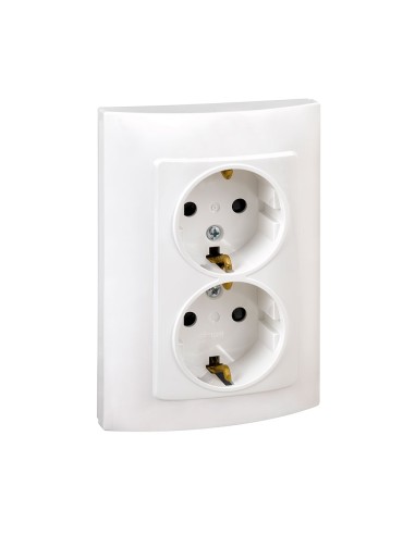 Doble base enchufe con tt blanco con marco