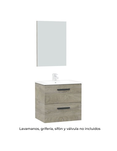 Mueble suspendido 60 2 cajones + espejo (no contiene: lavabo, grifería, sifón y válvula)