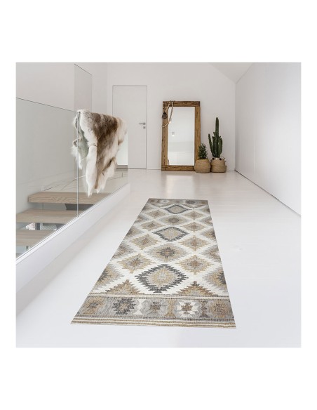 Alfombra vinílica estampada kilim grises 60 x 200 cm