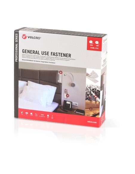 Cinta de gancho y bucle adhesiva, blanca, 20 mm x 25 m