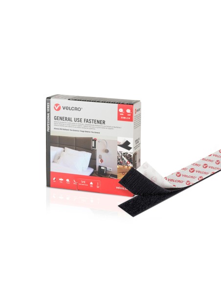 Cinta de gancho y bucle adhesiva, negra, 20 mm x 5 m