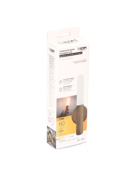 Lámpara de pared recargable led 1w 60 lm 3.000 k