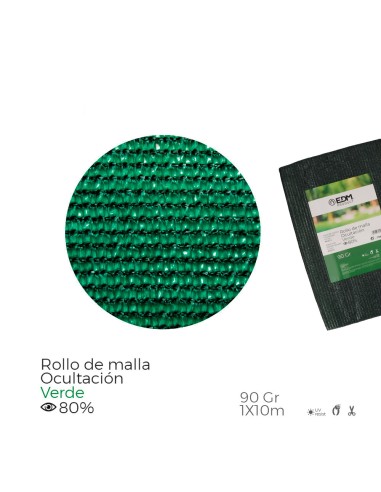 Malla de ocultacion color verde 90g 1x10m edm