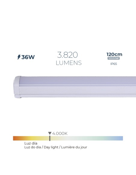 Regleta led 36 w 4.000 k luz día 3.820 lm 120 x 4,6 x 5,1 cm