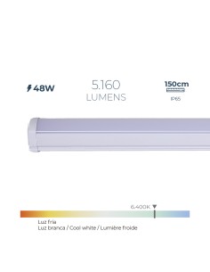 Regleta led 48 w 6.400 k luz fria 5.160 lm 150 x 4,6 x 5,1 cm
