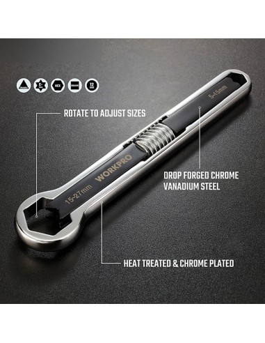 Llave ajustable universal 5 - 27mm, métrica y sae