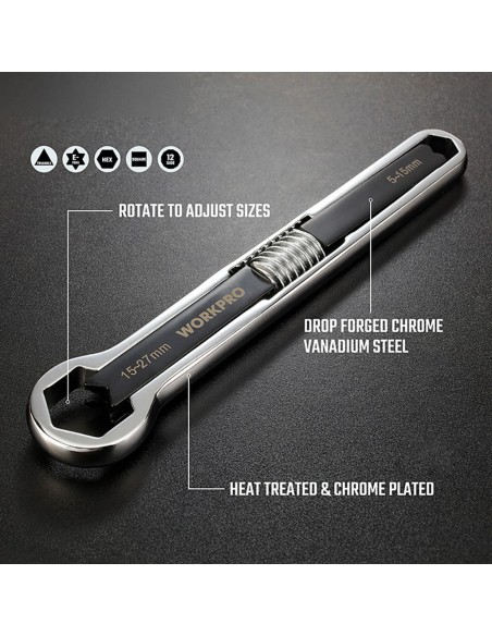 Llave ajustable universal 5 - 27mm, métrica y sae