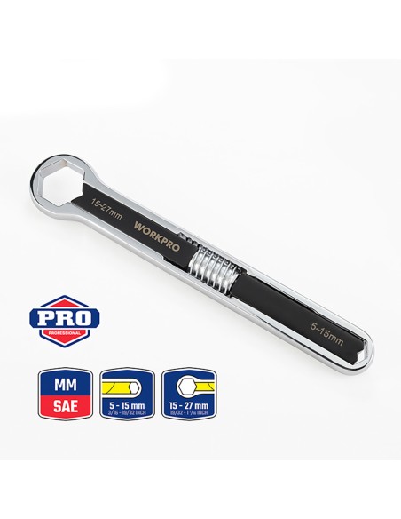 Llave ajustable universal 5 - 27mm, métrica y sae