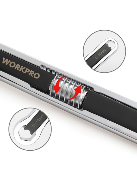 Llave ajustable universal 5 - 16 mm, métrica y sae