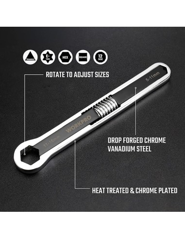 Llave ajustable universal 5 - 16 mm, métrica y sae