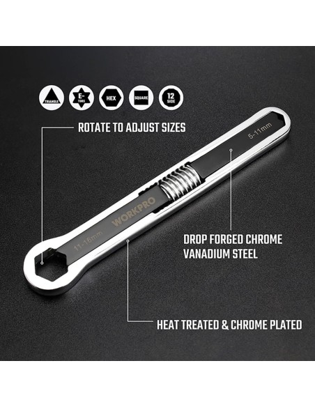 Llave ajustable universal 5 - 16 mm, métrica y sae