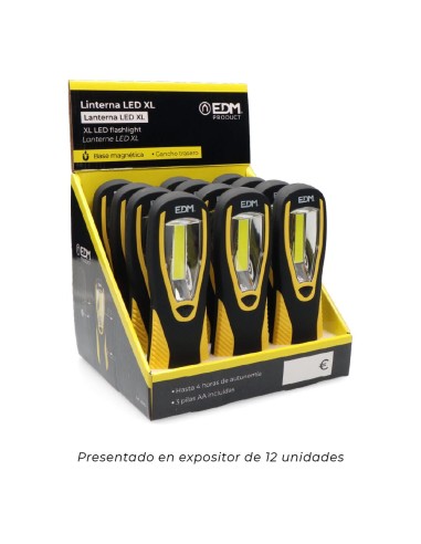 Linterna led xl con gancho + iman 3xaa (pilas...