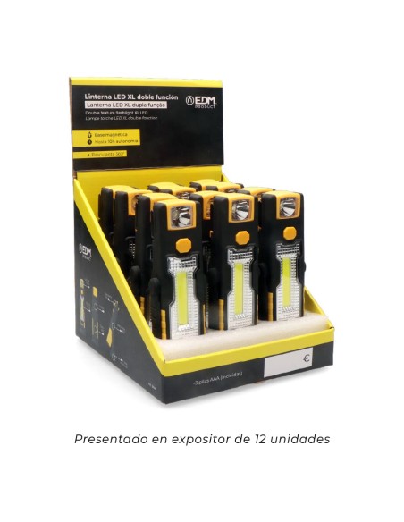 Linterna led xl doble funcion con gancho + iman 3xaaa (pilas incluidas)