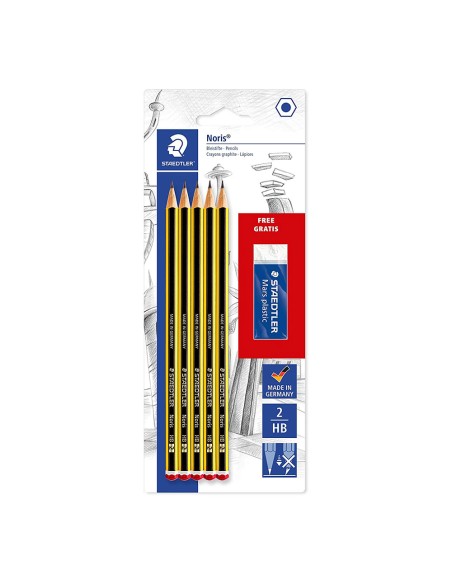 Lapiz de grafito 120 hb + goma regalo, blister 5 uds