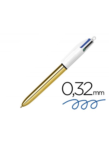 Boligrafo 4 colores punta de 1 mm cuerpo dorado
