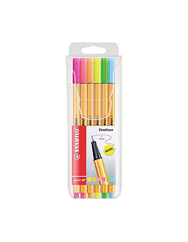 Rotuladores fluorescentes fibra point 88 colores surtidos, 6 uds