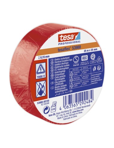 Cinta aislante homologada roja 25 m x 25 mm