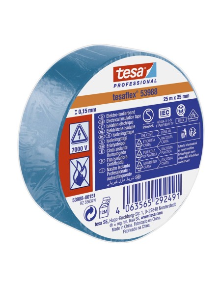 Cinta aislante homologada azul 25 m x 25 mm