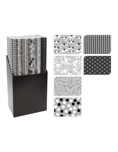 Papel de regalo motivos negros/blancos/grises, 6 modelos surtidos