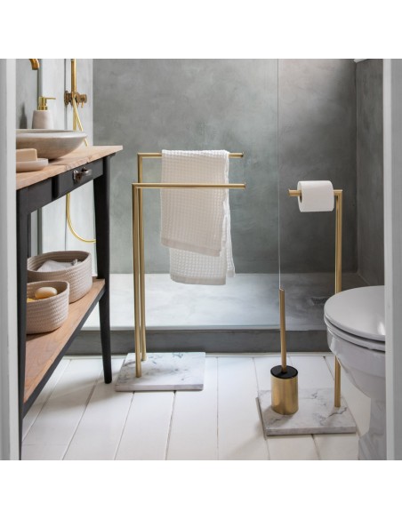 Portarrollos + escobilla inox dorado y marmol