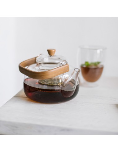 Tetera, vidrio, asa bambú, 1l