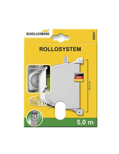 Recogedor exterior abatible giratorio 180° con 5 m de cinta, 28 x 159 x 120 mm blanco