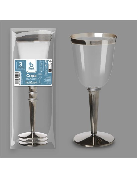 Copa para vino reutilizable, 3 unidades. capacidad 250 cc