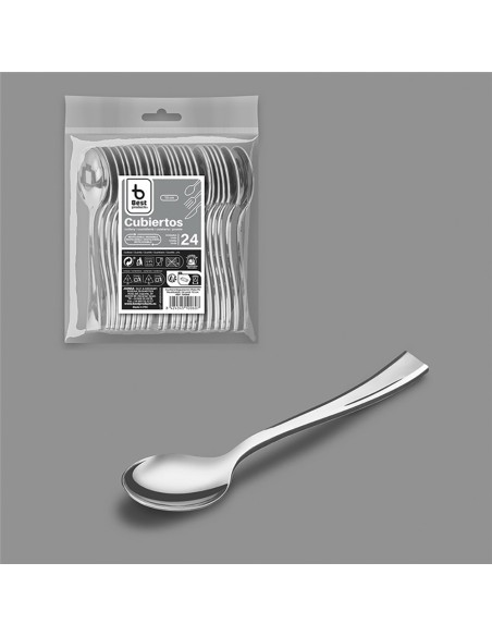 Cuchara de degustación 10 cm, plata, 24 unidades