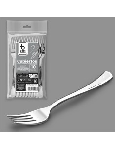 Tenedor reutilizable 18,5 cm, plata. 10 unidades