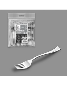 Tenedor degustación reutilizable 10 cm, plata. 24 unidades