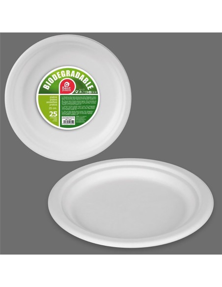 Plato extra grande biodegradable ø25 cm, 25 unidades