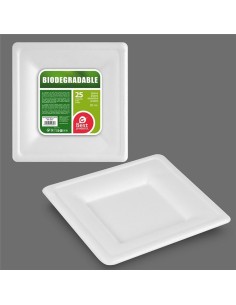 Plato cuadrado biodegradable ø20 cm, 25 unidades