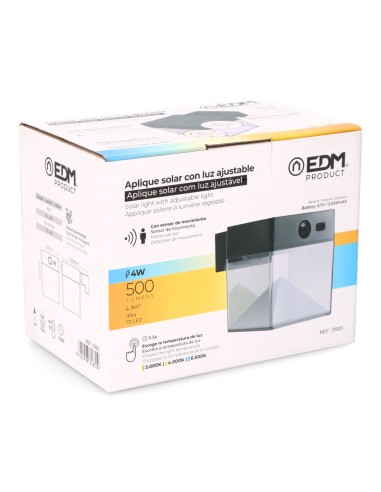 Aplique solar cuadrado 4 w 500 lm,...