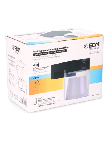 Aplique solar cilindrico 4 w 500 lm,...