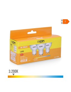 Kit 3 bombillas dicroicas led gu10 5 w 450 lm 3200 k luz calida ø5 x 5,5 cm