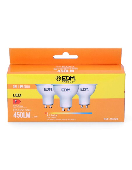 Kit 3 bombillas dicroicas led gu10 5 w 450 lm 3200 k luz calida ø5 x 5,5 cm