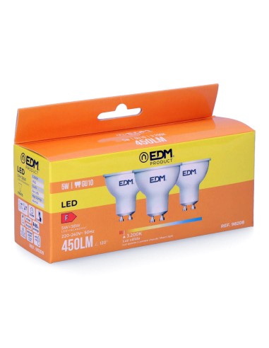 Kit 3 bombillas dicroicas led gu10 5 w 450 lm...