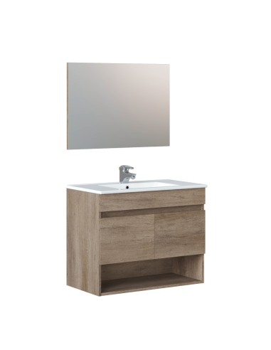 Mueble suspendido, 2 puertas + espejo, marrón nordik (no contiene: lavabo, grifería, sifón y válvula)